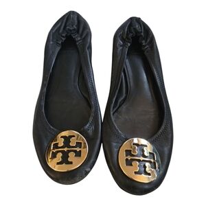 Tory Burch Black Ballet Flats with Gold Logo Size 6.5